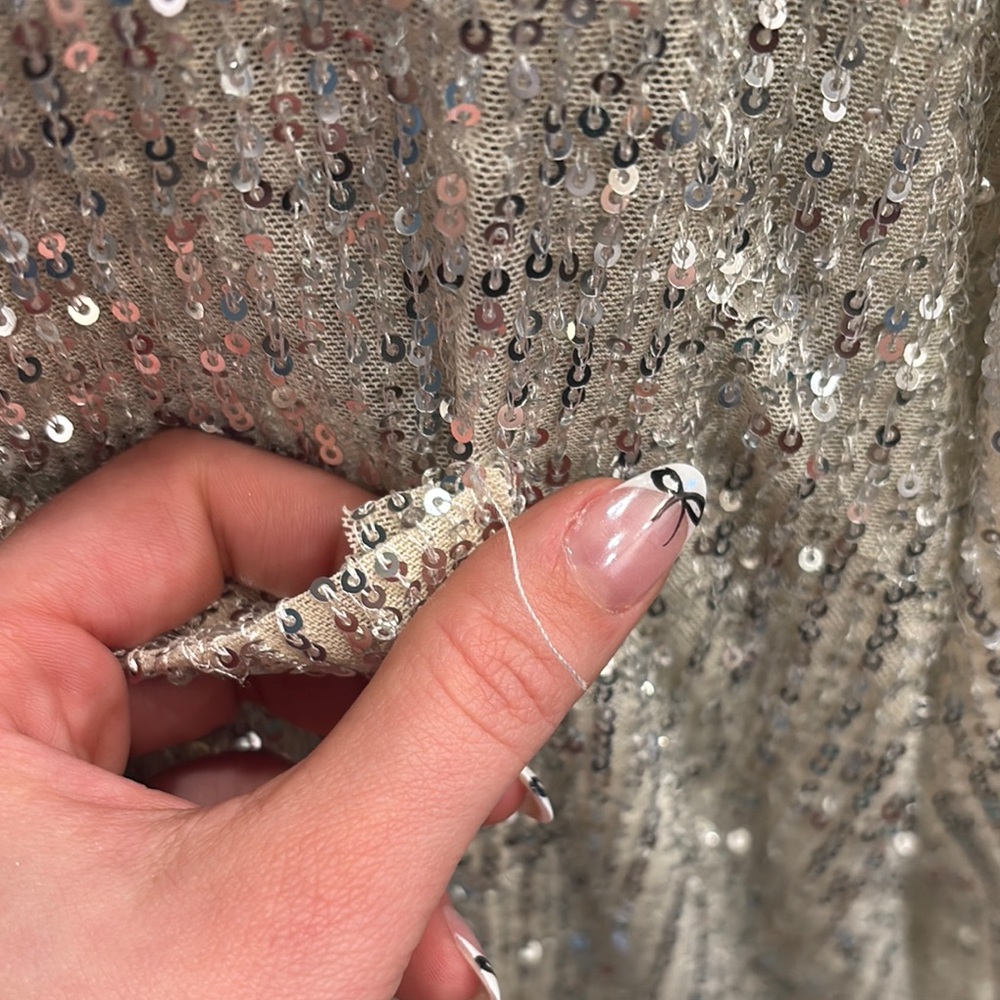 POL Sequin Button-Up Shirt Jacket in Sparkling Cream - Picture 4 of 5